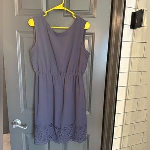Loft size M eggplant dress with eyelet design on bottom.